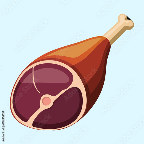Smoked ham leg with bone meat protein delicious organic food for healthy diet and gourmet cooking menu - Vector Illustration