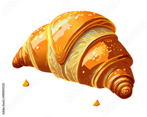 Delicious golden brown croissant pastry for morning breakfast and sweet bakery snack with flaky texture and butter - Vector Illustration