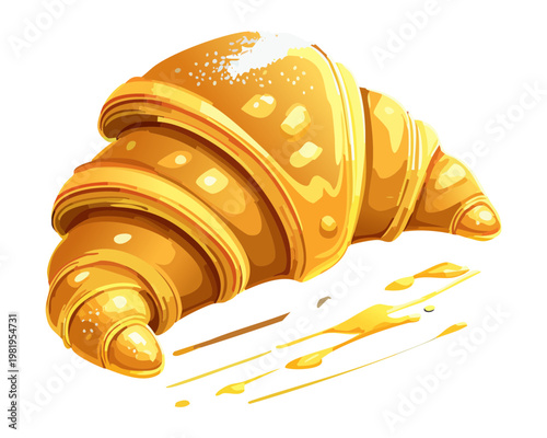 Crispy golden brown croissant pastry for delicious bakery breakfast and sweet snack with flaky layers of butter - Vector Illustration