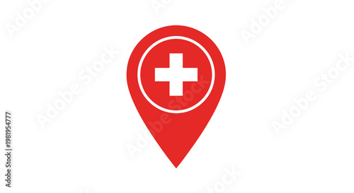 Red medical location pin with white cross symbol.