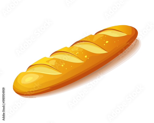 Long crispy French baguette for bakery shop display and delicious fresh bread snack for healthy morning breakfast - Vector Illustration