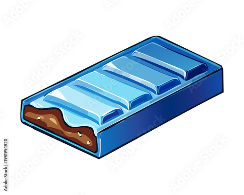 Sweet chocolate bar with blue wrapper for delicious snack and candy shop dessert treat for every day - Vector Illustration