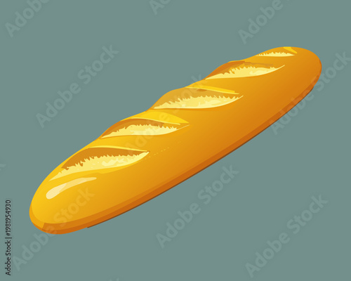 Long golden brown French baguette bread for delicious bakery breakfast and fresh sandwich snack for every day - Vector Illustration