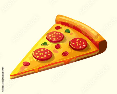Yummy slice of pepperoni pizza with cheese for fast food meal and delicious restaurant snack for dinner - Vector Illustration