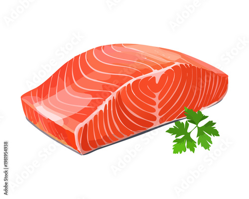 Fresh raw salmon fillet for healthy seafood dinner and delicious protein omega-3 diet for gourmet cooking - Vector Illustration