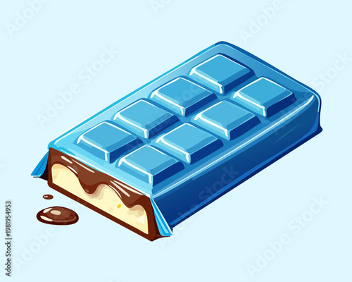 Blue wrapped chocolate bar for sweet snack and delicious cocoa dessert treat for kids and candy shop - Vector Illustration