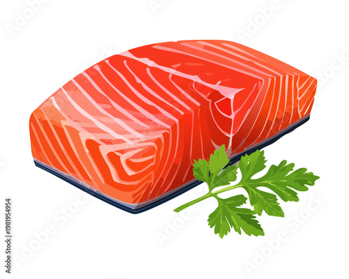 Fresh raw salmon steak for healthy seafood meal and delicious protein dinner for gourmet organic diet cooking - Vector Illustration