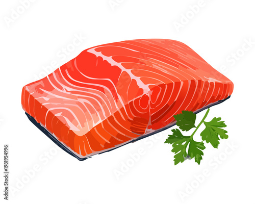 Fresh raw salmon fillet slice for healthy seafood dinner and delicious protein omega-3 diet for gourmet kitchen - Vector Illustration