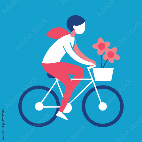 Colorful of a person riding a bicycle with flowers bike