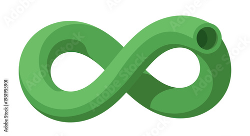 Green infinity symbol with smooth curves and 3D effect on white background