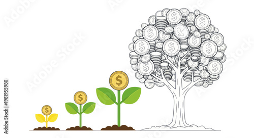 Money Tree Growth: Concept of financial investment and wealth accumulation