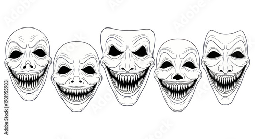 Row of Scary Smiling Masks