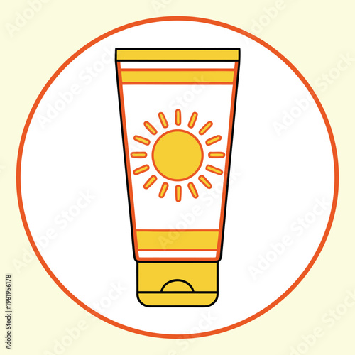 Cartoon of a yellow and orange sunscreen tube