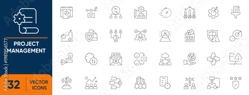 Project Management Icon Set. Containing Agile, Business, Strategy, development, time, manage and more. Editable vector Line icons collection.