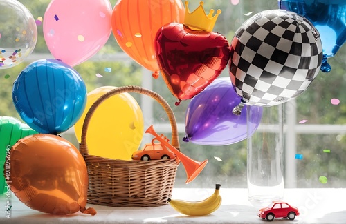 Colorful Birthday Party Balloons with Toys and Decorations for Kids Celebration