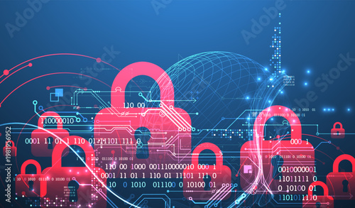 Data security Illustrates cyber data or information privacy idea. Color abstract  technology background.