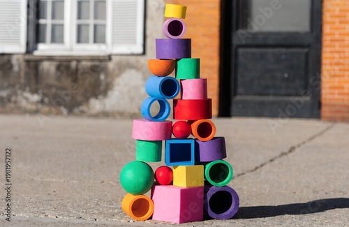 Colorful Geometric Shapes Tower Outdoor Art Installation