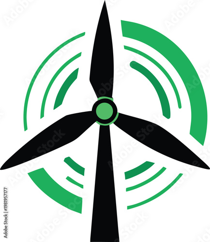 Black wind turbine with green accents energy renewable