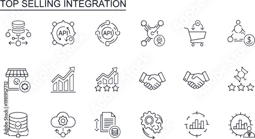 top selling integration icons set for business and technology marketing