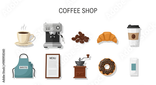 Coffee shop icons arrayed in two rows under a title