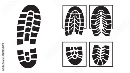 Group of shoe sole tread prints on a white background