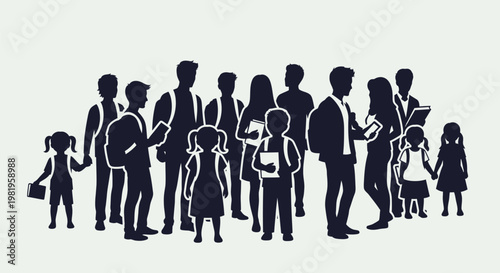 Silhouettes of people standing together.