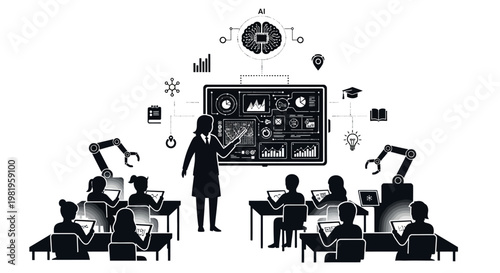 Teacher and students in classroom setting.