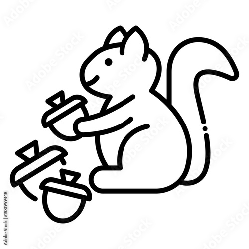 Squirrel with Acorns Line Art Illustration