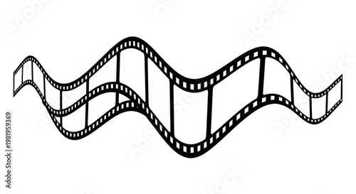 Wavy Black Film Strip Vector on White Background