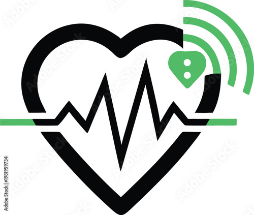 Black and green heart rate with wifi signal and ecg line