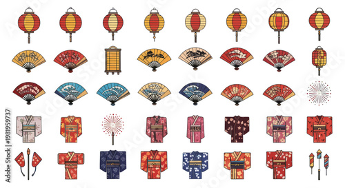 Collection of traditional Japanese cultural icons