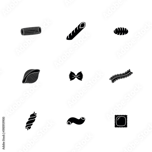 Pasta Shape and Noodle Silhouette Vector Icon Set
