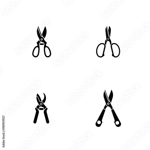 Garden Pruning Shears and Secateurs Silhouette Vector Icon Set