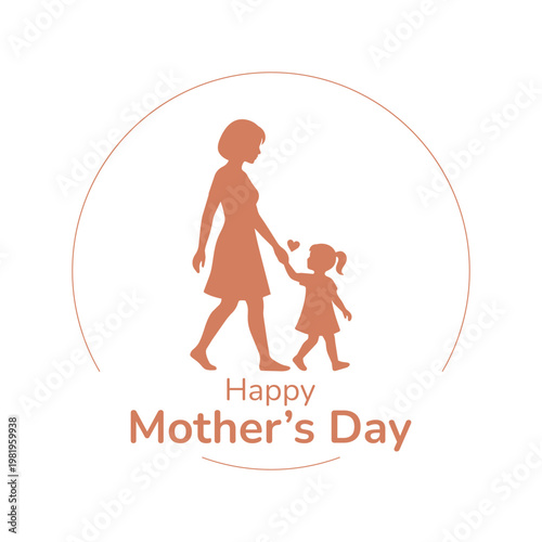 A Simple Silhouette of a Mother and Daughter Walking Together