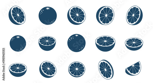 Abstract Blue Orange Slices and Whole Fruits Pattern