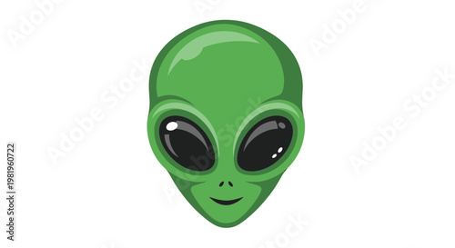 Green Alien Face Icon, Extraterrestrial Head with Big Eyes and Smile, UFO Concept