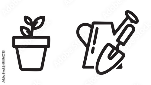 A plant pot and a watering can