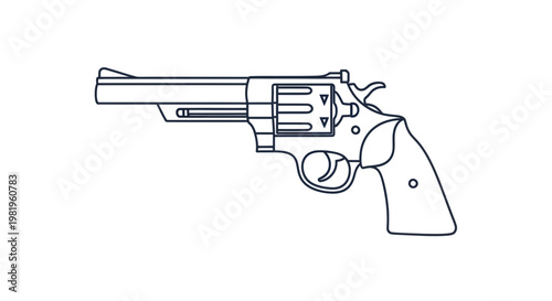 Outline of a Revolver Gun - Simple Line Art Illustration