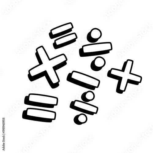 Hand Drawn Mathematical Symbols and Operations Doodle Set