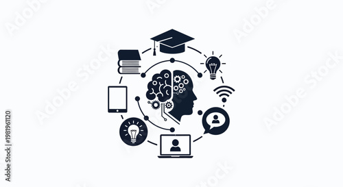 Human Brain with Education Icons.