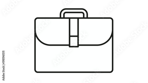 Professional briefcase vector icon illustration, minimalist black line art symbol of a business portfolio with handle and clasp, isolated on white for corporate and office design concepts.