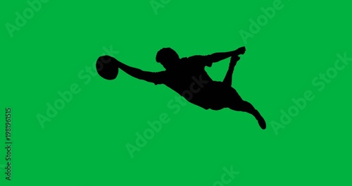 Digital animation of silhouette of multiple rugby poses against white background