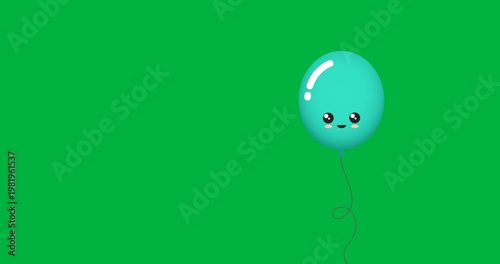 Digital animation of cute green balloon floating against black background