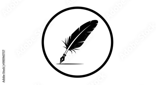 Black feather quill pen icon.