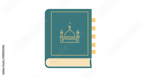 Illustrated book with religious symbols on cover isolated white background