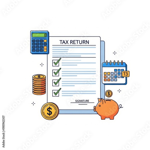 Tax document flat vector illustration isolated on white background. Financial paperwork concept suitable for accounting, taxation, and business themes.
