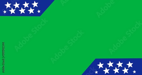 Digital animation of multiple stars on blue banners against copy space on black background