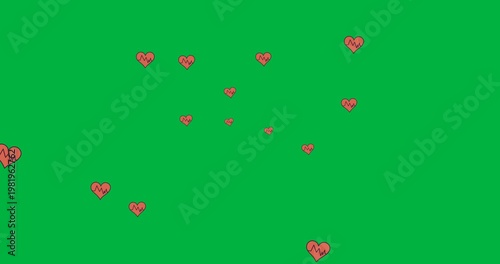 Digital animation of multiple cardio heart icons floating against black background
