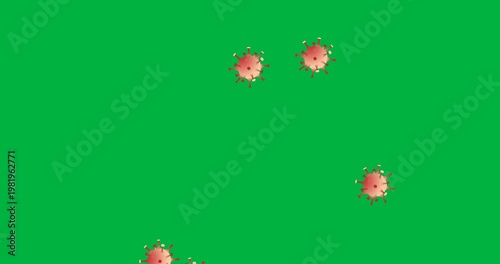 Digital animation of multiple orange covid-19 cells floating against black background