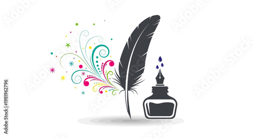 Ink bottle with a feather pen.